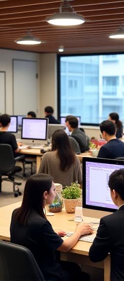 Harunami online school team of expert instructors at their desks in Ichinohe Japan